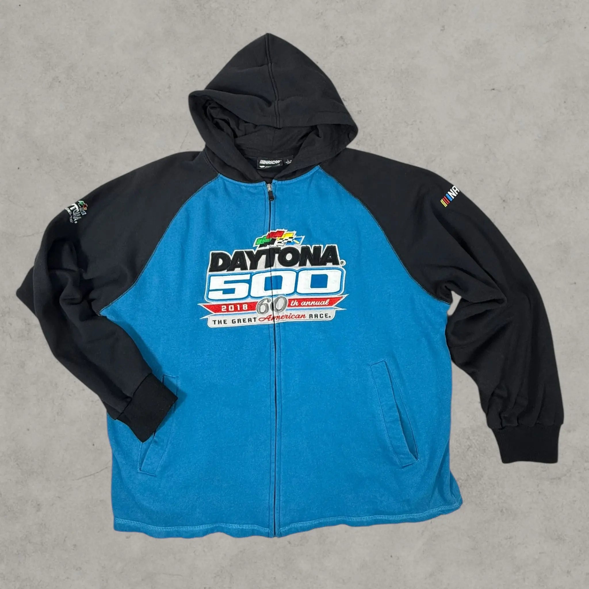 NASCAR Daytona 500 Hoodie Fanatics Blue Black Zip Size L - VINCULTSHOP