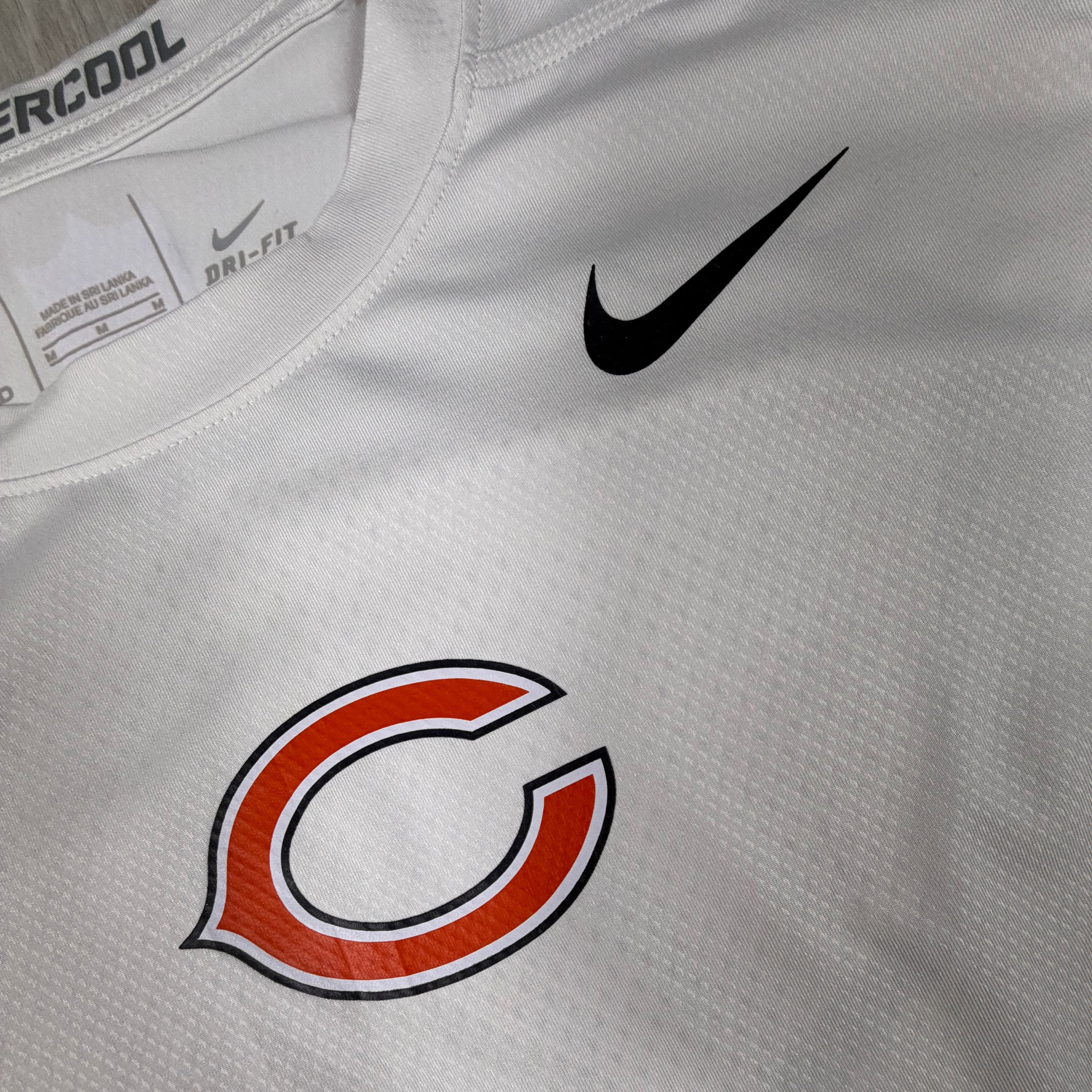 Nike NFL Hypercool Shirt Chicago Bears White Dri-Fit On Field Size M
